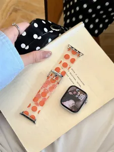 Bracelet de montre en TPU silicone à pois orange stylés, compatible avec Apple Watch.