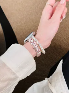 Bracelet de montre en perles compatible avec smartwatch, accessoire double rang élégant.