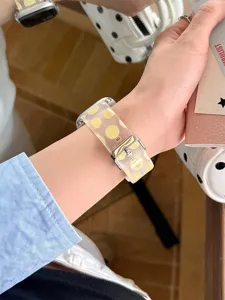 Bracelet de montre en TPU silicone à pois jaunes, compatible Apple Watch, souple et stylé.