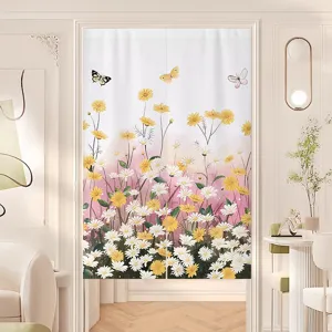 Beautiful floral door curtain with daisy patterns for bedroom, kitchen partition and home decor.