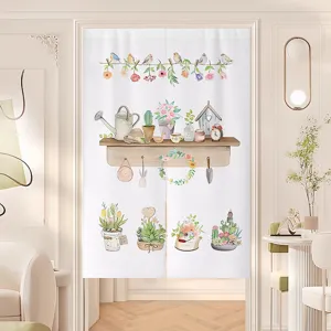 Fresh green plant door curtain, fabric partition curtain for bedroom, kitchen and bathroom use.