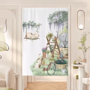 Fresh green plant door curtain for bedroom room partition punch-free kitchen curtain main view