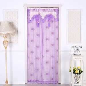Cortina de puerta de encaje morado doble abierta separador floral malla estilo vintage