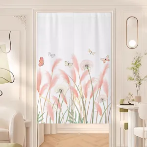 Fresh pink reed and butterfly print partition door curtain for home bedroom kitchen