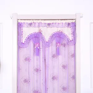 Cortina de puerta de encaje morado separador floral doble abierto decoración