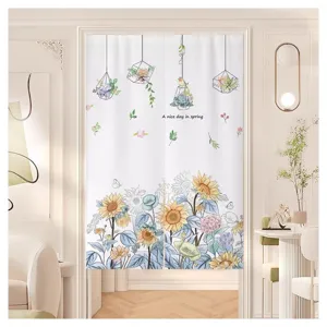 Decorative door curtain room partition fabric curtain with floral green plant home decor