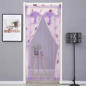 Cortina de puerta de encaje violeta doble divisor de habitación mosquitera decorativa para el hogar.
