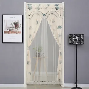 Cortina de puerta doble de encaje impresión de hoja separador hogar antiviento mosquitera