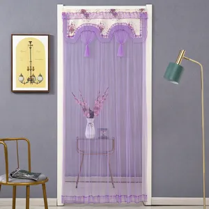 Cortina de puerta de encaje morado mosquitera de malla decoracion de interiores dormitorio