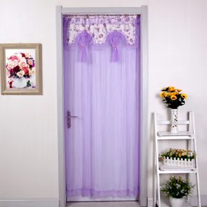 Cortina de puerta de encaje morado separador de ambientes visillo floral para dormitorio