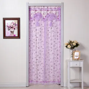 Cortina de puerta de encaje morado doble apertura separador de ambiente mosquitera