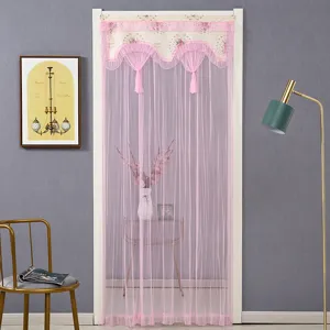 Cortina de puerta mosquitera de encaje rosa divisor de dormitorio malla transpirable