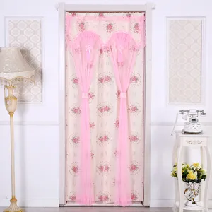 Cortina de puerta de encaje rosa separador de ambientes romántico floral transparente para el hogar