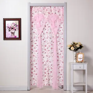 Cortina de puerta de encaje rosa cortina divisoria floral decoración de habitación linda.
