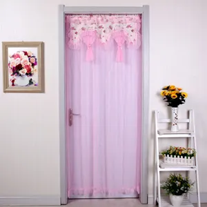 Cortina de puerta de encaje rosa mosquitera para hogar dormitorio división diseño floral