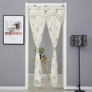 Cortina de puerta de encaje doble apertura separador con estampado de palmera tropical.