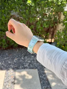 Silicone watch strap with cute bear and polka dot pattern for Apple Watch detail view