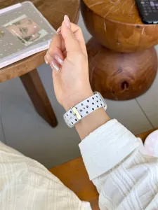 Korean style polka dot silicone watch strap compatible with Apple Watch replacement band.