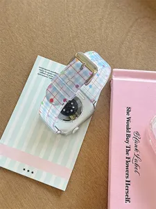Colorful plaid silicone watch strap compatible with Apple Watch, soft durable band replacement.