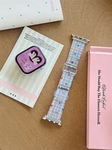 Colorful grid silicone watch strap with cute doodle cartoon print for smart watch accessory
