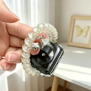 Bracelet Apple Watch fil téléphonique avec pendentif papillon étoile accessoire argenté scintillant