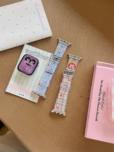 Cartoon silicone watch band and case set compatible with Apple Watch Series, stylish and cute.