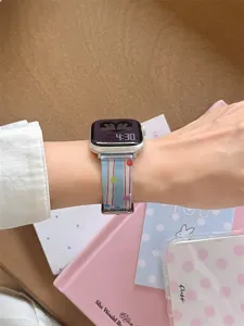 Graffiti cartoon silicone strap compatible with Apple watch, colorful dots and stripes design.