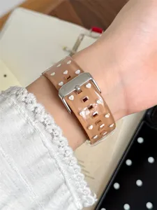 Brown heart TPU silicone watch strap compatible with Apple Watch series, soft and durable replacement.