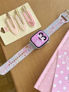Silikon Sportarmband Cartoon Design kompatibel mit Smartwatch rosa kariert stilvoll