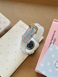 Colorful striped polka dot silicone watch strap compatible with smart watch accessories.