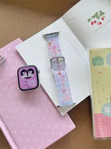 Cartoon Silikon Sport Uhrenarmband Kompatibel mit Apple Watch Rosa Farbverlauf Armband