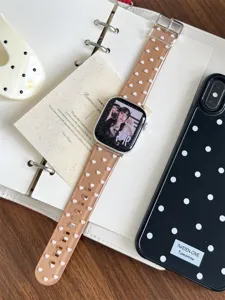 Translucent brown TPU silicone watch band with white hearts compatible with Apple Watch.