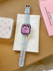 Silicone strap for Apple Watch with cute cartoon graffiti pattern, comfortable and stylish.