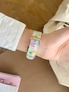 Colorful dots silicone watch strap detail view, compatible with smart watch, soft and durable.