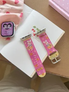 Silikon Uhrenarmband Detailansicht, niedliches Hasen Design, kompatibel mit Apple Watch.