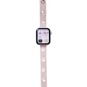 Bracelet de montre en cuir rose avec pattes de chat creuses pour montre intelligente élégante.