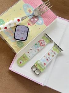 Niedliches Cartoon Silikon Uhrenarmband Ersatz für Apple Watch, süßes Katzen Frucht Design.