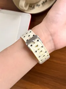 Silicone watch strap with cute black heart pattern, soft TPU replacement band for smart watch.