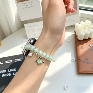 Bracelet de montre en fil téléphonique vert transparent avec un joli pendentif papillon.