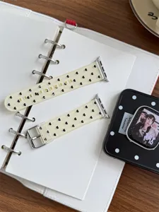 Clear TPU silicone watch strap with black heart pattern compatible with Apple Watch.