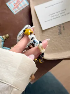 Bracelet de montre en perles de céramique avec pendentif chien mignon, lanière pour Apple Watch.