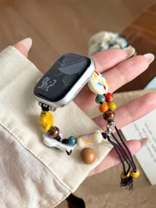 Bracelet de montre tressé en perles de céramique compatible avec apple watch style vintage