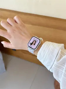 Korean style polka dot silicone watch strap compatible with Apple Watch series, stylish accessory.