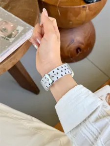 Korean style polka dot silicone watch strap replacement band compatible with smart watches.