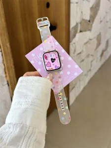 Ansicht des klaren, mattierten Silikon-Uhrenarmbands mit bunten Punkten für Apple Watch.