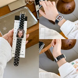 Korean style polka dot silicone watch strap compatible with Apple Watch, stylish and soft.
