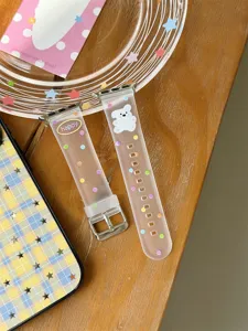 Cute polka dot silicone watch strap compatible with Apple Watch, soft translucent band with bear.