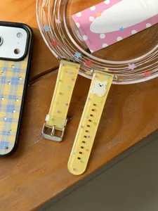 Cute polka dot silicone watch band for Apple Watch with lovely bear design and happy print.