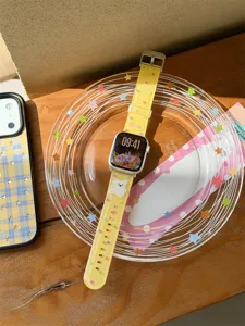 Cute polka dot silicone watch strap detail, soft material and playful design for daily wear.