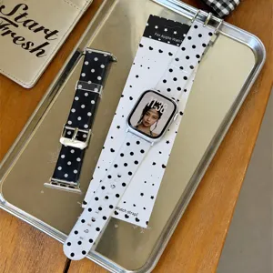 Polka dot silicone watch strap compatible with Apple Watch, soft daily wristband accessory.